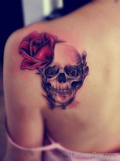 Rose And Skull Tattoo On Back
