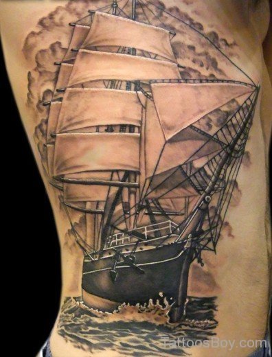 Ship Tattoo Design On Rib