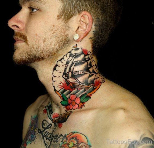 Ship Tattoo On Neck