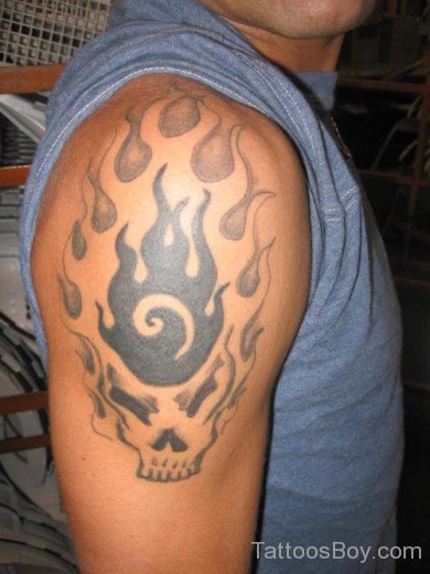 Skull And Fire Flame Tattoo