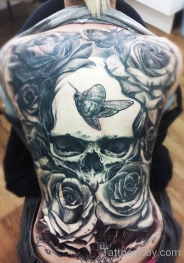 Skull And Rose Tattoo On Back