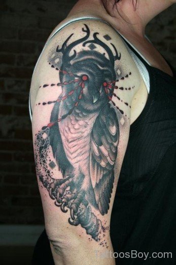 Stylish Owl Tattoo On Shoulder