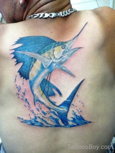 Sword Fish Tattoo Design On Back