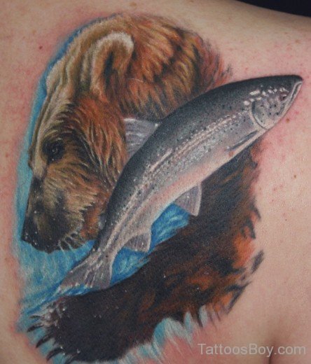 Bear and Fish Tattoo On back