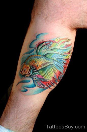 Betta Fish Tattoo Design On Leg