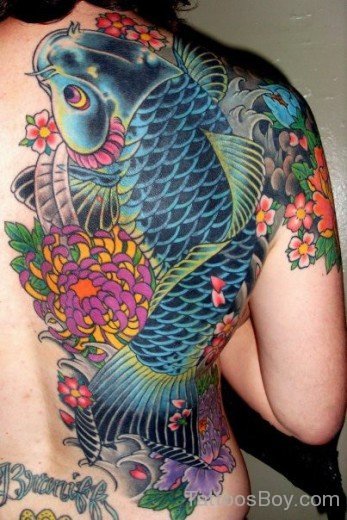 Big Koi Fish Tattoo Design On Back 