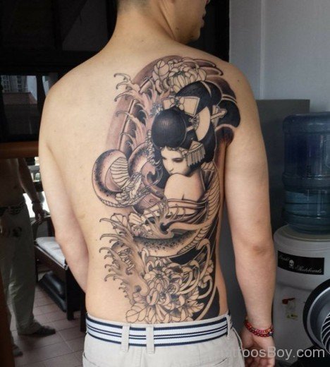 Black Geisha Tattoo On Back