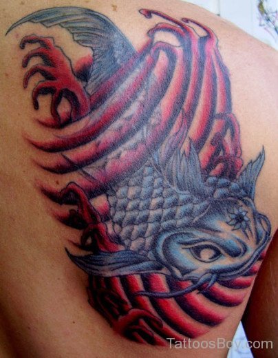 Coil Fish Tattoo On Back 