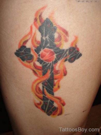 Elegant Cross Fire Tattoo 