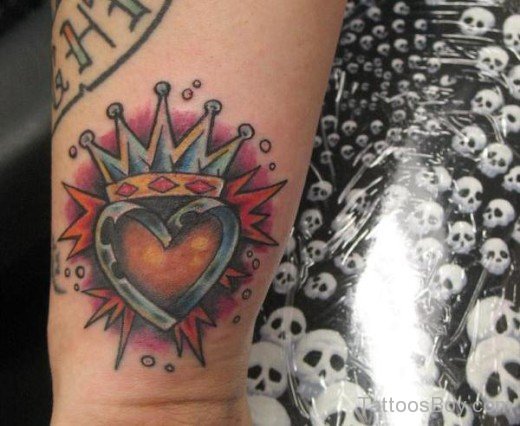 Crowned Heart Tattoo On Wrist