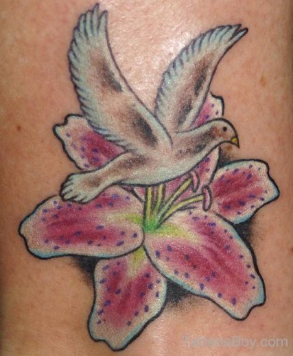 Dove And Lily Flower Tattoo