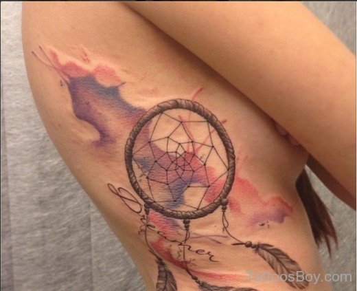 Awesome Dreamcatcher Tattoo On Rib