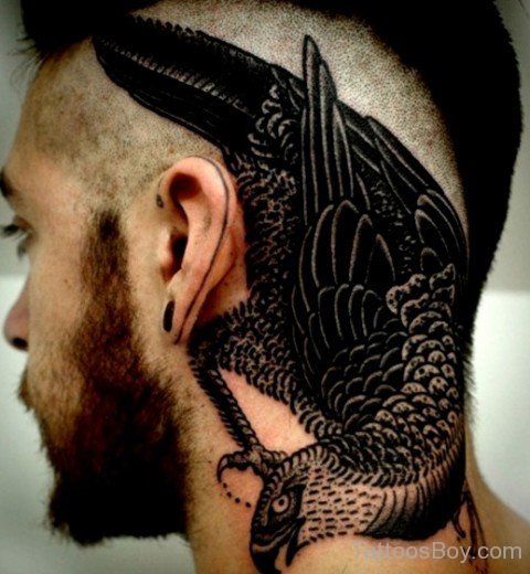Stylish Eagle Tattoo Design On Nape 