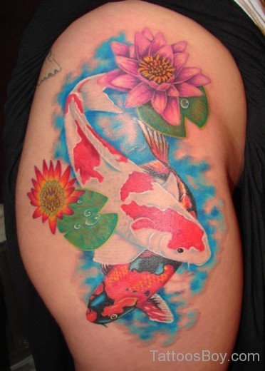 Fish And Flower Tattoo