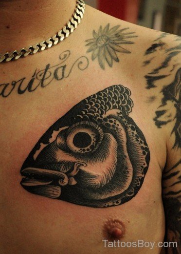 Fish Face Tattoo On Chest