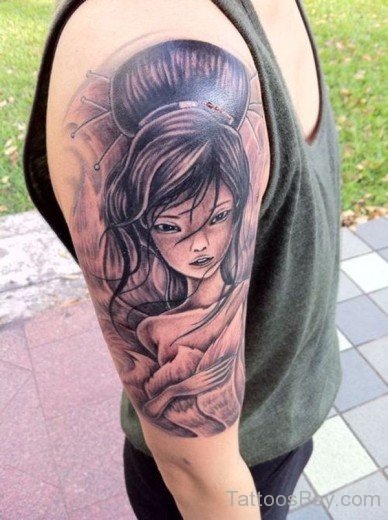 Geisha Girl Tattoo On Shoulder