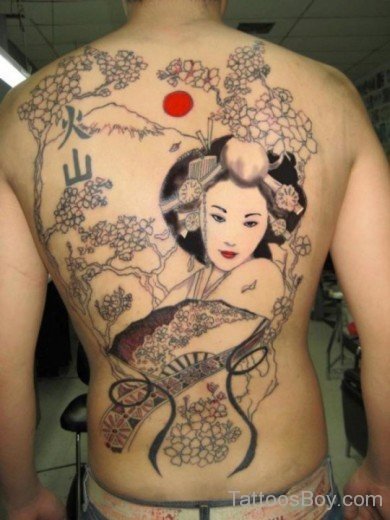 Geisha Girl Tattoo With Flowers