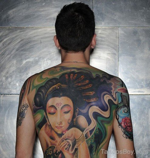Geisha Girl Tattoo On Full Back Body