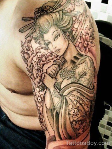 Geisha Tattoo On Half Sleeve