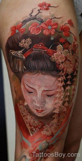 Geisha Tattoo With Japniese Flower
