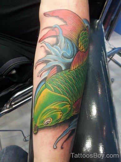 Green Fish Tattoo On Arm