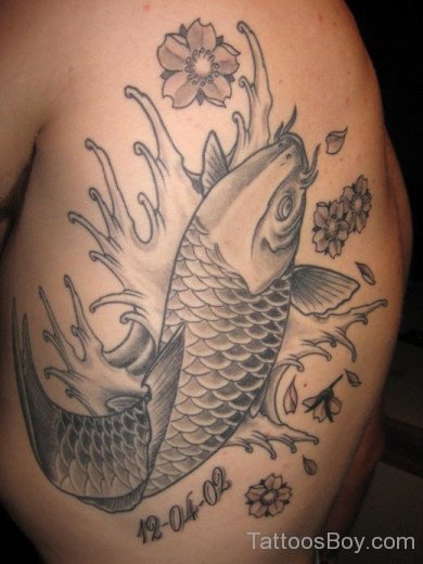 Grey Ink Fish Tattoo Design
