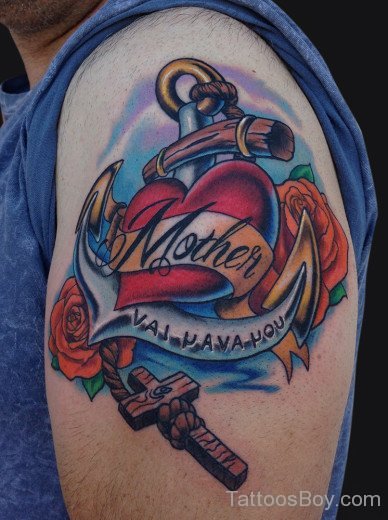Heart And Anchor Tattoo On shoulder