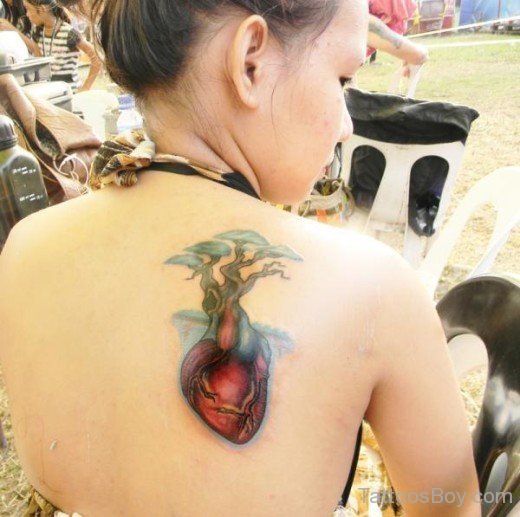 Heart And Tree Tattoo On Back