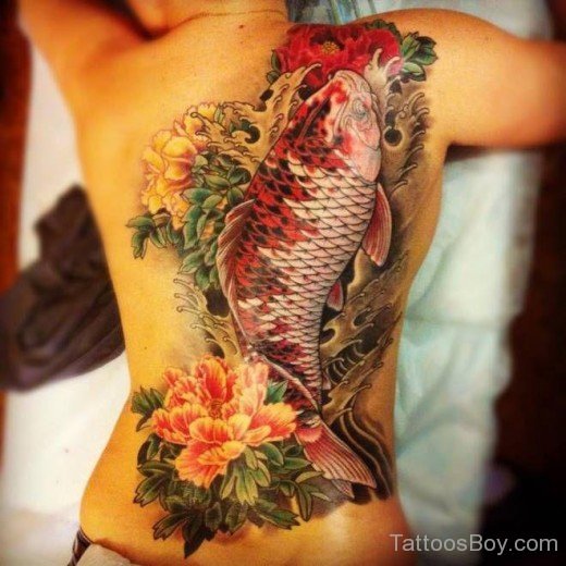 Elegant Fish Tattoo On Back 