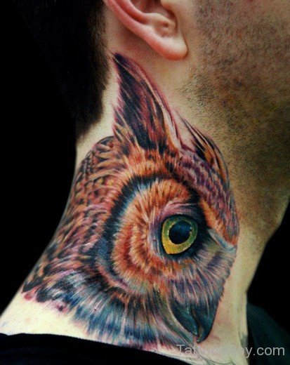 Owl Eye Tattoo On Neck