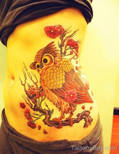 Elegant Owl Tattoo On Rib