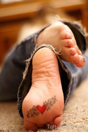 Red Heart Tattoo On Under Foot