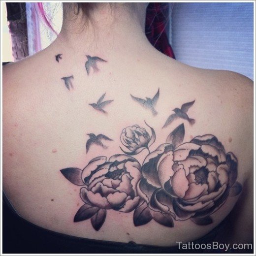 Rose And Bird Tattoo On Back