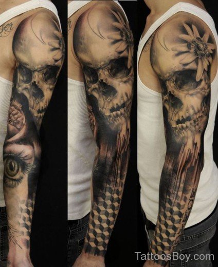 Skull Tattoo On Full Sleeve