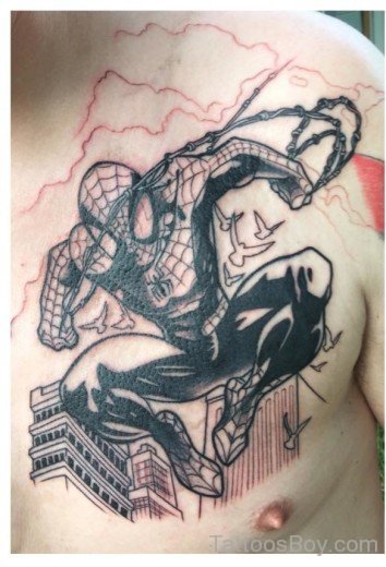 Spiderman Tattoo On Chest