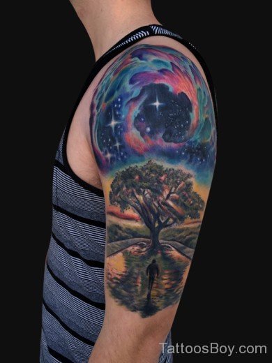 Tree Tattoo On Half Sleeve