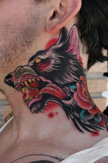 Wolf Tattoo On Neck