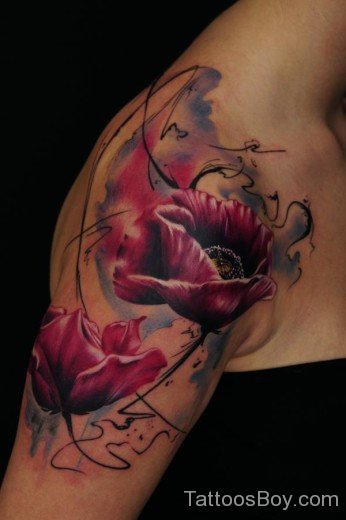 Poppies Flowers Tattoo On Shoulder