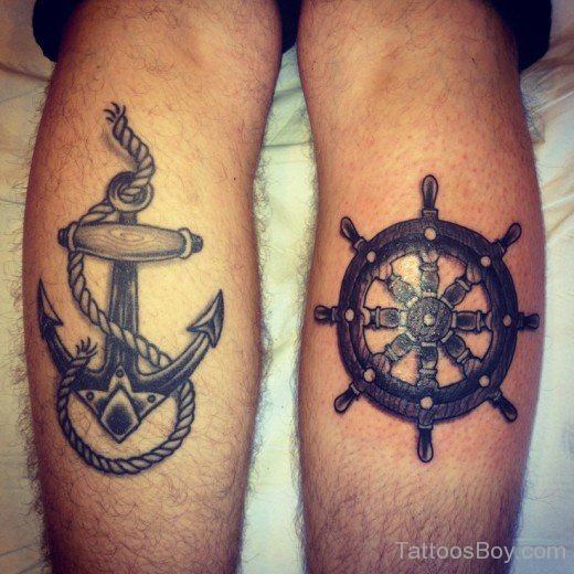 Anchor And Ship Wheel Tattoo Leg-TD1002