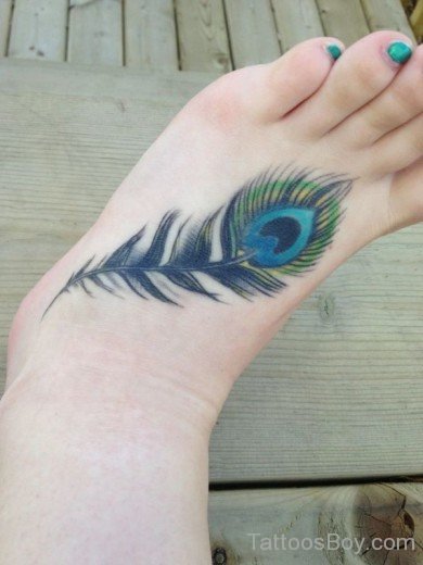 Peacock Feather Tattoo On Foot-TD106