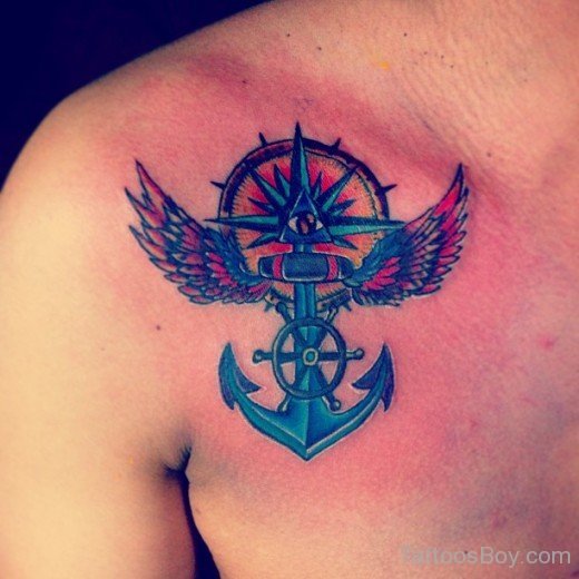 Ship Wheel Tattoo On Chest