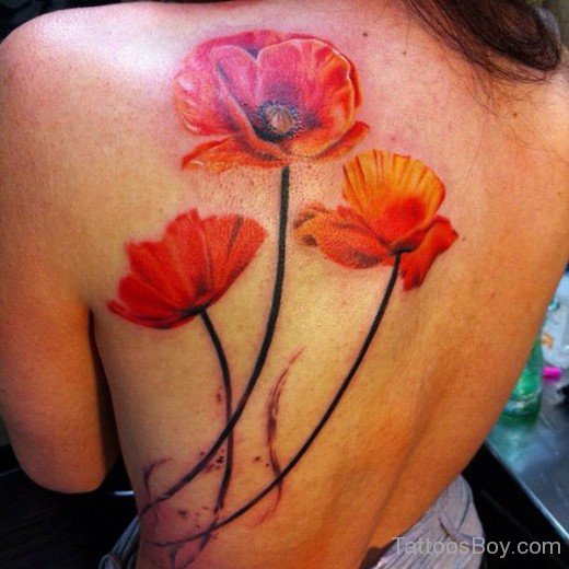Beautiful Poppy Flower Tattoo On Back-TD108