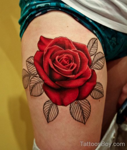 Beautiful Rose Tattoo On Thigh-TD107