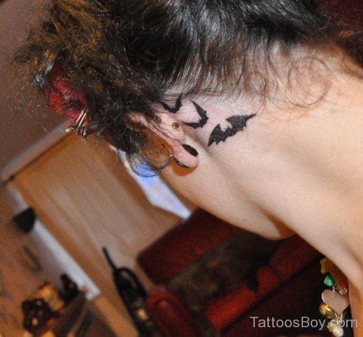 Black Inked Bat Tattoo On Behind Ear-TD1057