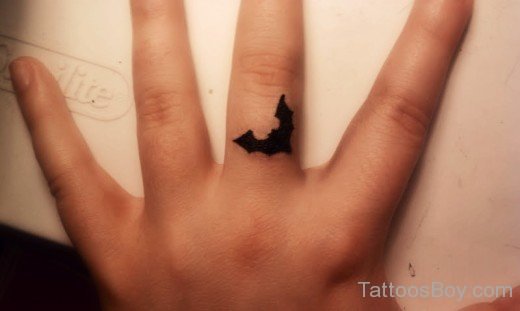 Black Inked Bat Tattoo On Finger-TD1058