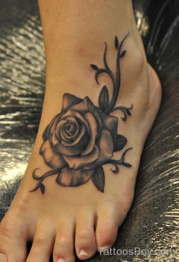 Black Rose Tattoo On Foot-TD109