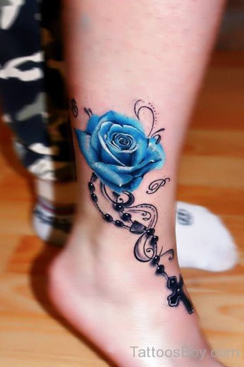 Blue Rose Tattoo On Ankle