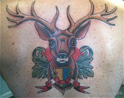 Colourful Deer Tattoo On Back-TD1080