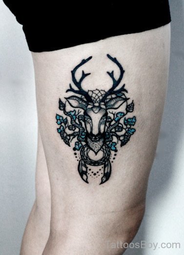 Creative Deer Tattoo On Thigh-TD1083
