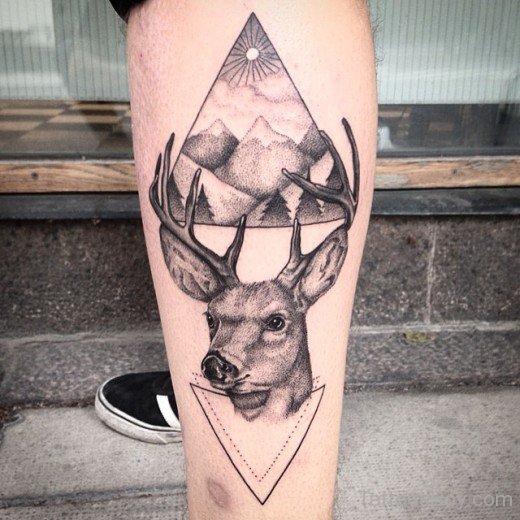 Deer Face Tattoo On Leg